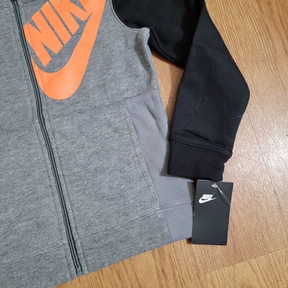 Nike Sportswear NSW Jacket Hoodie Gray Black Orange Club Fleece Unisex Kids 7 - Picture 3 of 5